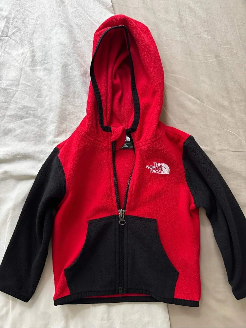 The North Face Kids Red and Black Hooded Fleece Jacket